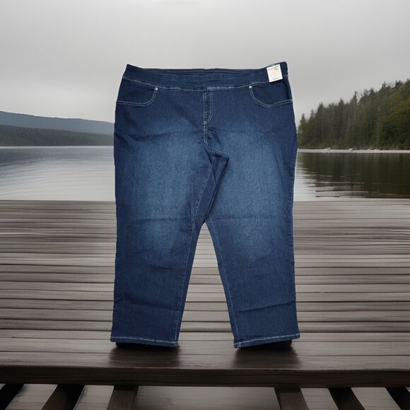 Terra & Sky Pull On Stretch Jeans Petite Plus 3X (48x26) Dark Wash Blue Womens - Picture 1 of 8